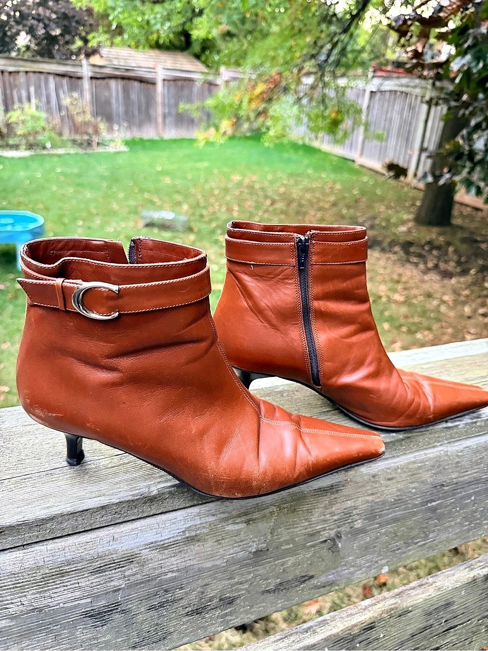 Vintage Y2K 2003 COACH Tawnie F03 Brown Leather kitten Heel Boots Women SZ 8